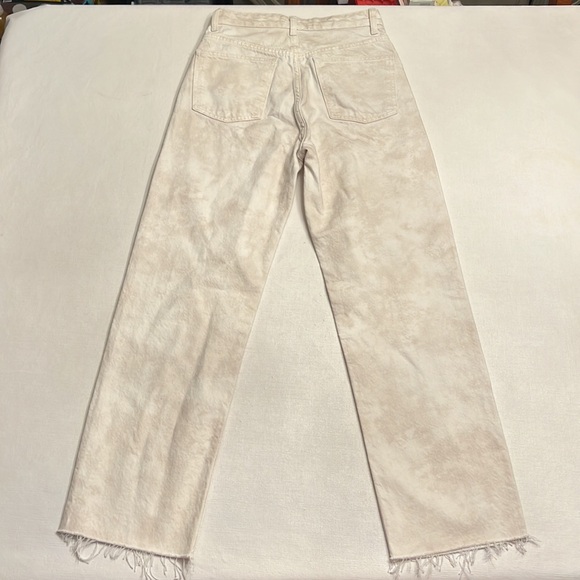 35. Zara Tie Dye High Rise Straight Leg Raw Hem Jeans - Picture 4 of 6